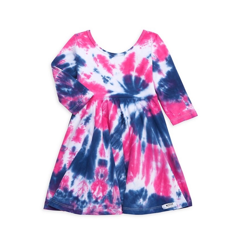Worthy Threads Girls Hand Tie-Dye Fit and Flare Twirly Dress Pink Blue Size 7